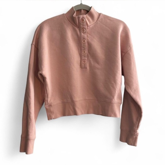 Reformation Tops - Reformation Hunter Cropped Sweatshirt Pink Organic Cotton Henley Mock Neck XS